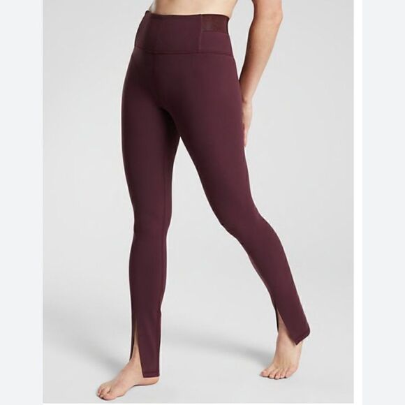 Athleta Aura Split Hem Pant Size XS Burgundy Stretch High Rise Straight Leg - Picture 1 of 10